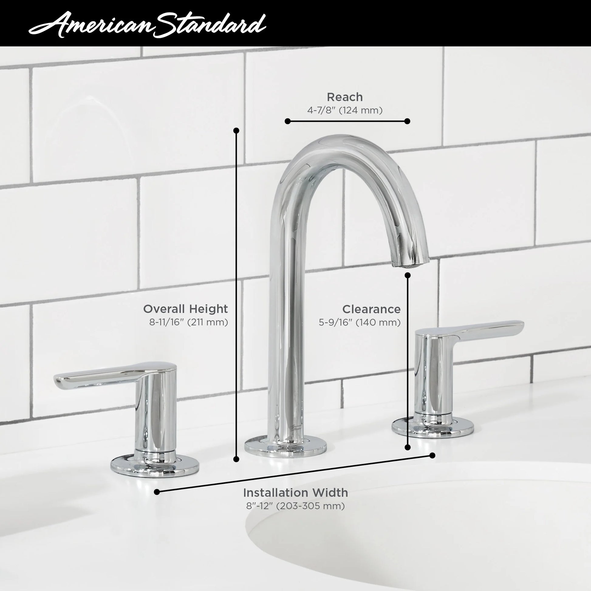 American Standard Studio S 8-Inch Widespread Bathroom Faucet with 2 Lever Handles, 1.2 GPM Flow Rate