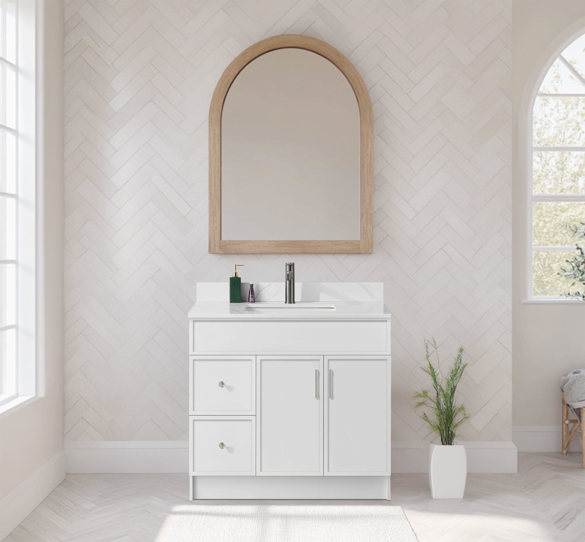 Rossi 42" Slim Shaker Bathroom Vanity With Quartz Countertop (MDF)-White