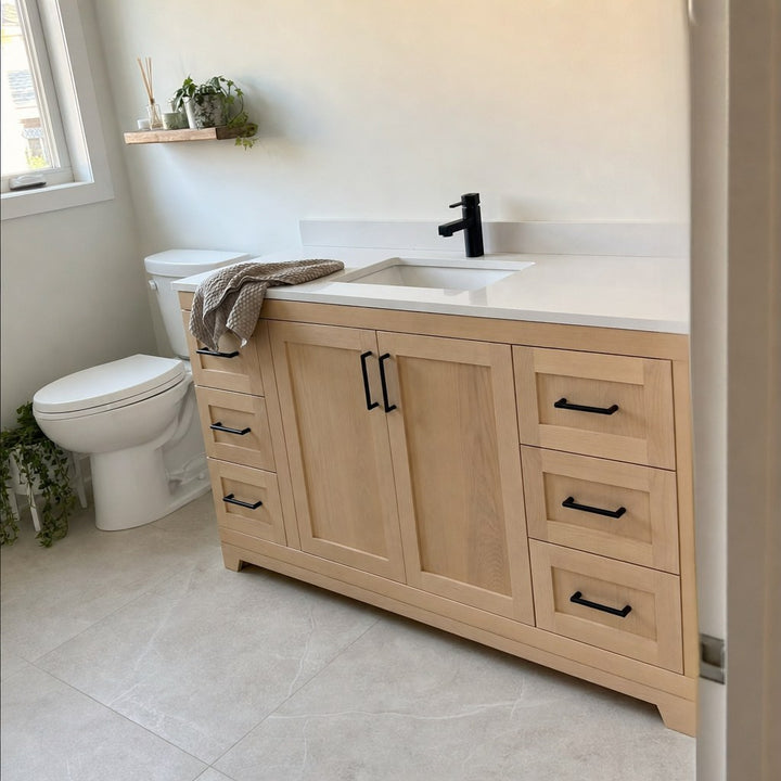 72" single-sink Bridgeport solid maple Shaker bathroom vanity installed in a real Canadian home