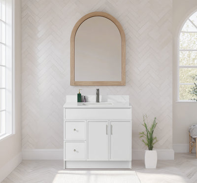 Rossi 36" Slim Shaker Bathroom Vanity With Quartz Countertop (MDF)-White