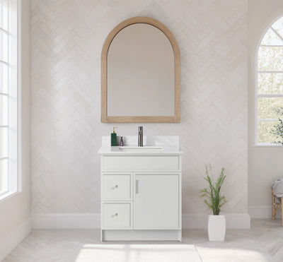 Rossi 30" Slim Shaker Bathroom Vanity With Quartz Countertop (MDF)-White