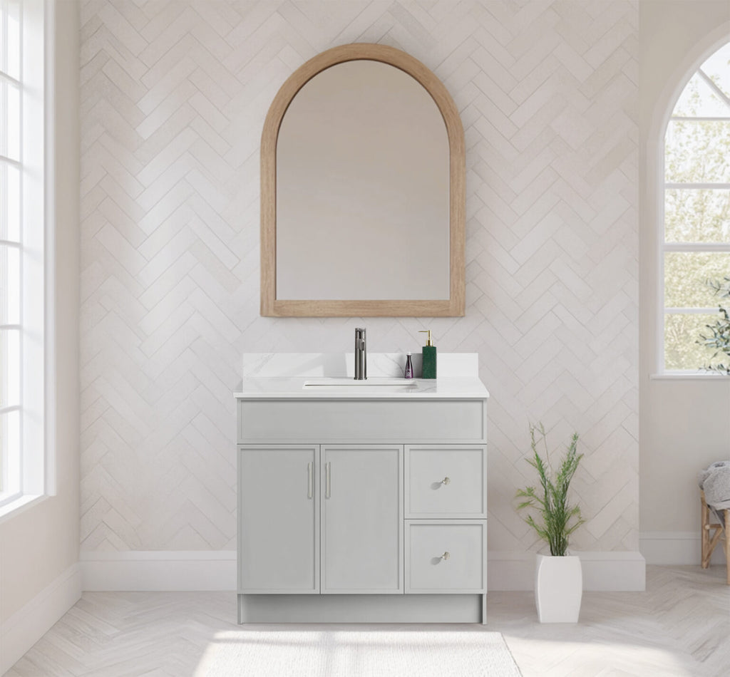 Rossi 42" Slim Shaker Bathroom Vanity With Quartz Countertop (MDF)-Grey