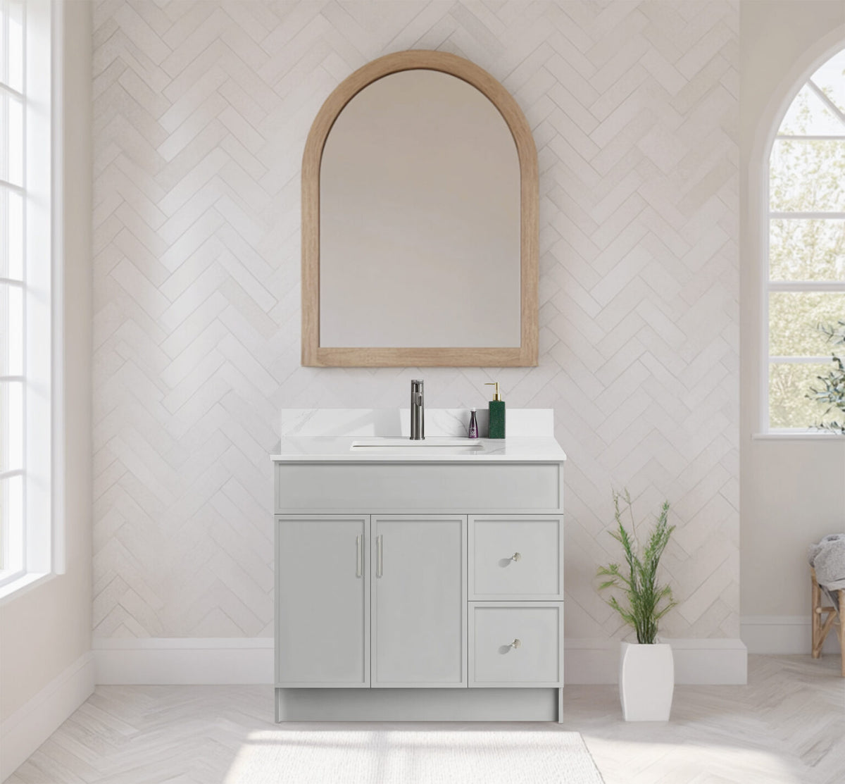 Rossi 42" Slim Shaker Bathroom Vanity With Quartz Countertop (MDF)-Grey