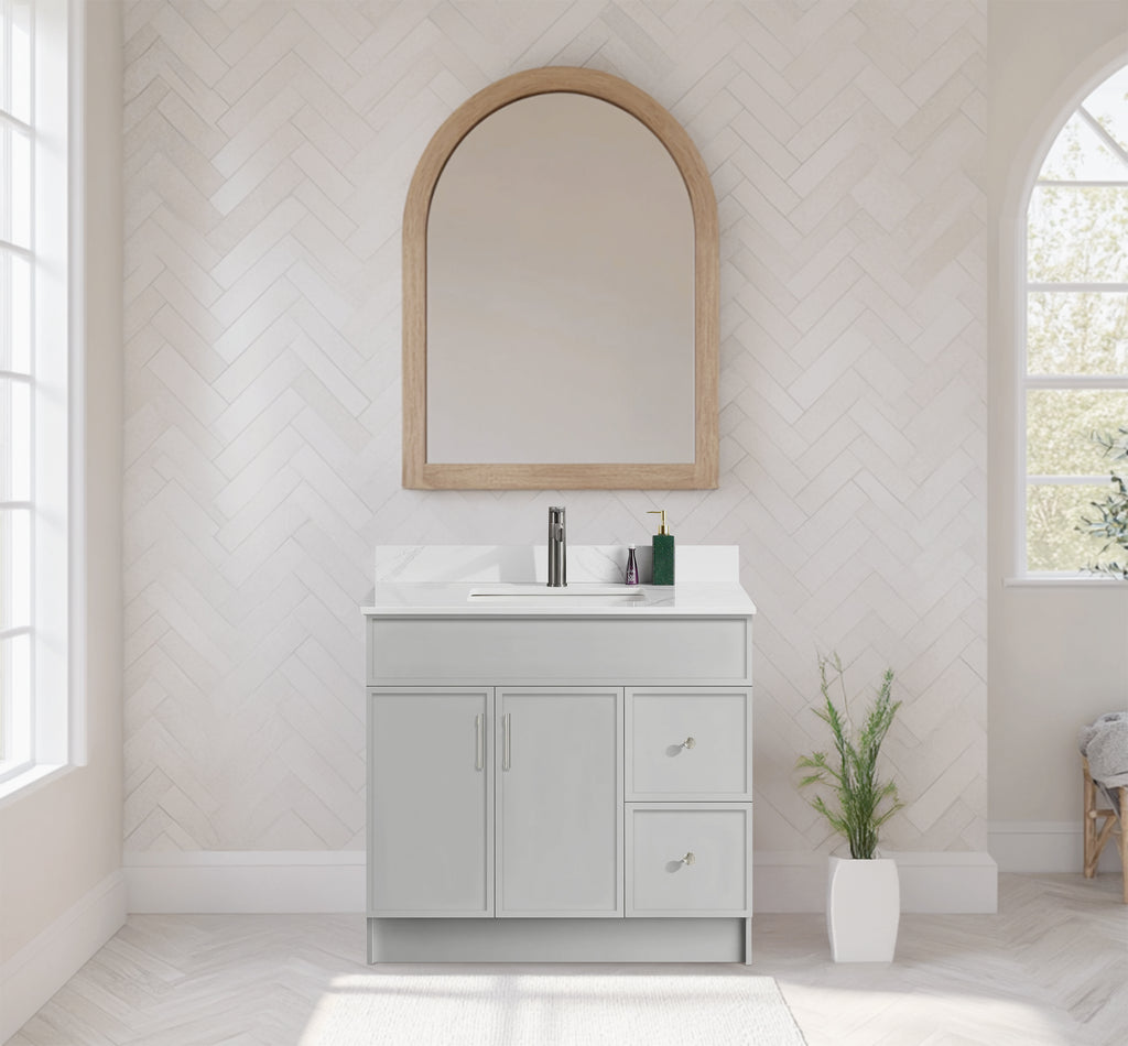 Rossi 36" Slim Shaker Bathroom Vanity With Quartz Countertop (MDF)-Grey