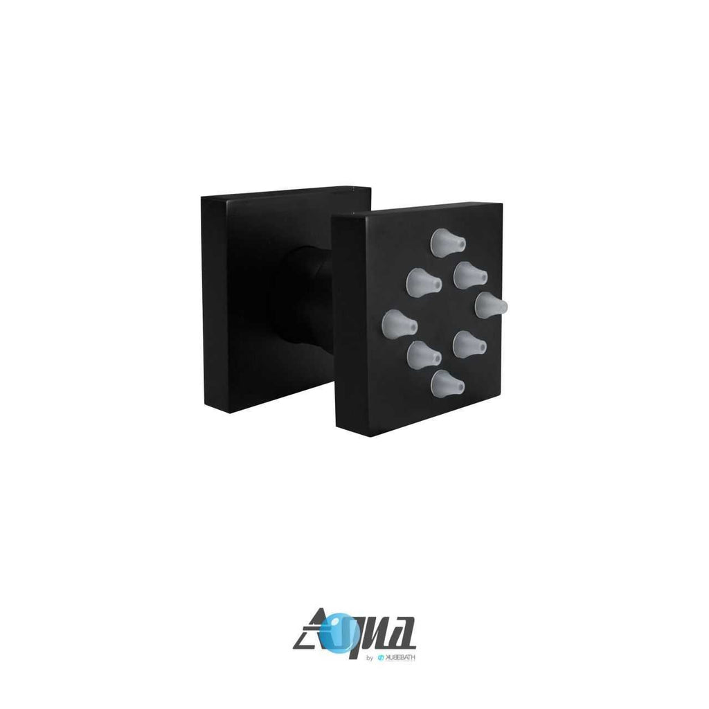 Aqua Piazza Matte Black Shower Set with 12″ Ceiling Mount Square Rain Shower, 4 Body Jets and Handheld
