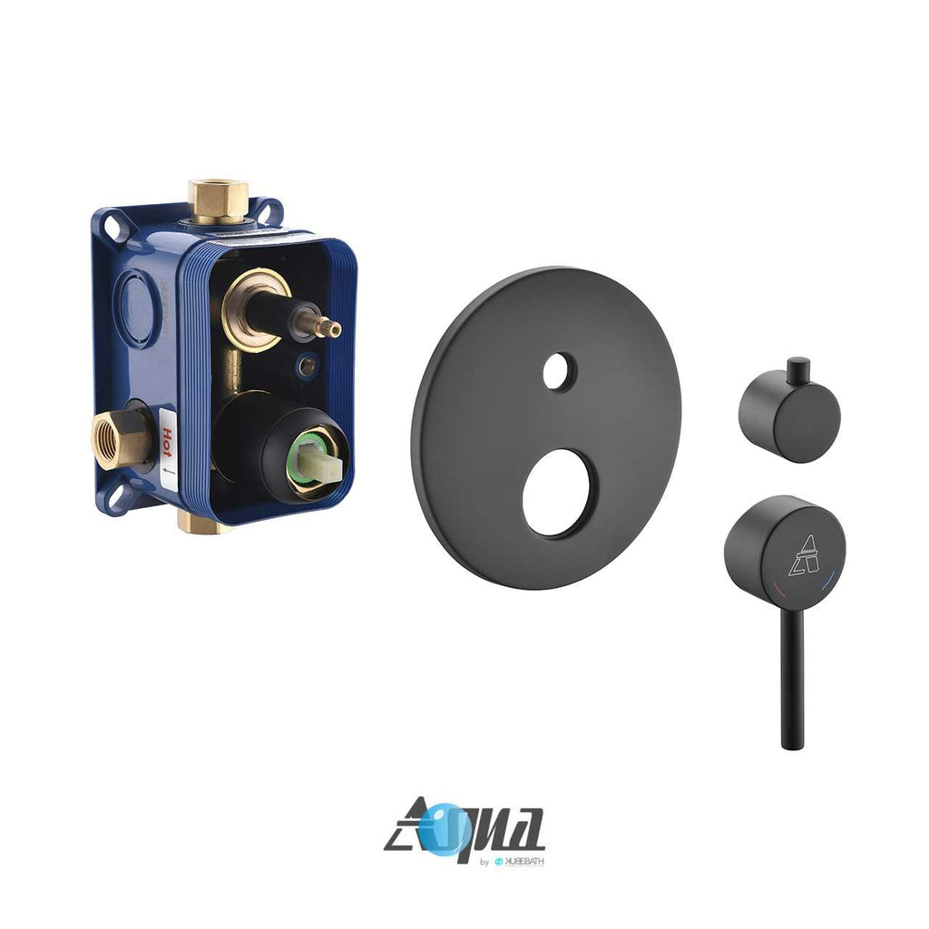 Aqua Rondo Brass Shower Set w/ 8″ Ceiling Mount Round Rain Shower, Handheld and Tub Filler – Black