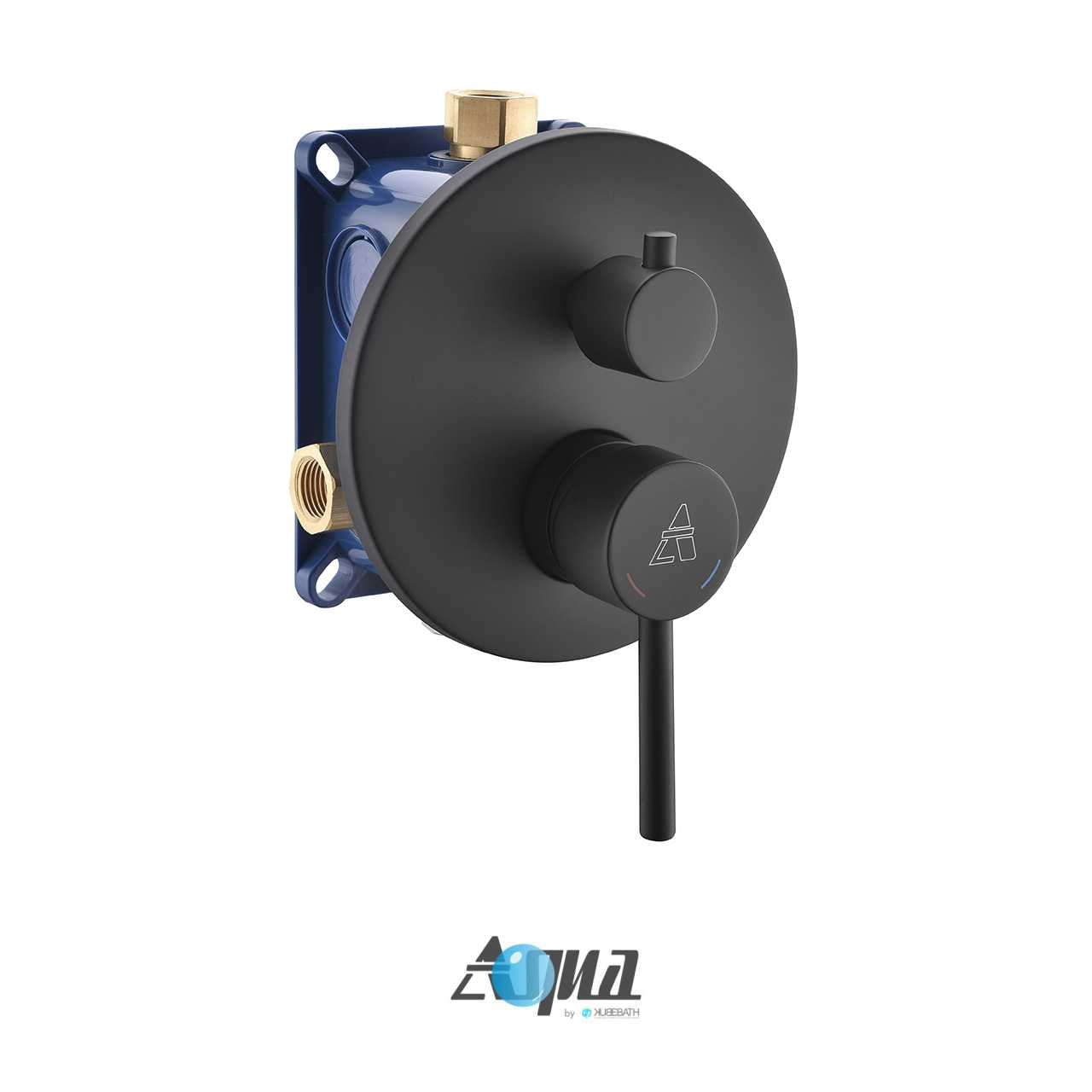 Aqua Rondo Brass Shower Set w/ 8″ Ceiling Mount Round Rain Shower, Handheld and Tub Filler – Black