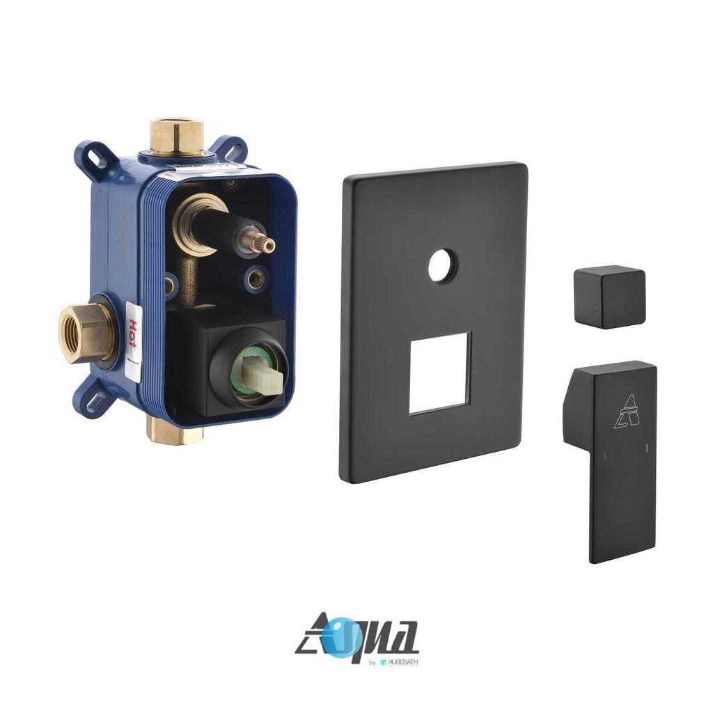 Aqua Piazza Matte Black Shower Set with 8″ Ceiling Mount Square Rain Shower and 4 Body Jets