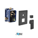 Aqua Piazza Matte Black Shower Set with 12″ Square Rain Shower, Tub Filler and 4 Body Jets
