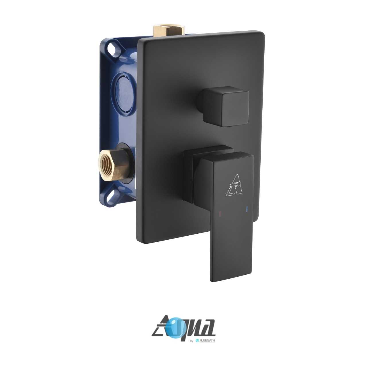 Aqua Piazza Matte Black Shower Set with 8″ Ceiling Mount Square Rain Shower, Handheld and Tub Filler