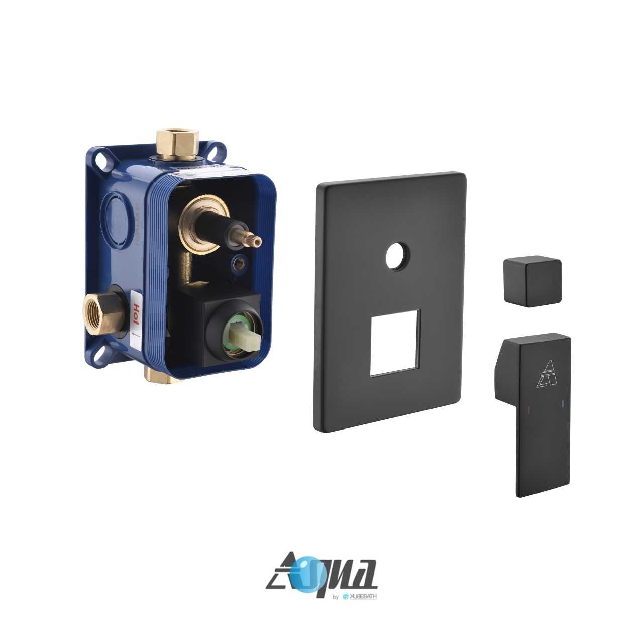 Aqua Piazza Matte Black Shower Set with 12″ Ceiling Mount Square Rain Shower, Tub Filler and 4 Body Jets