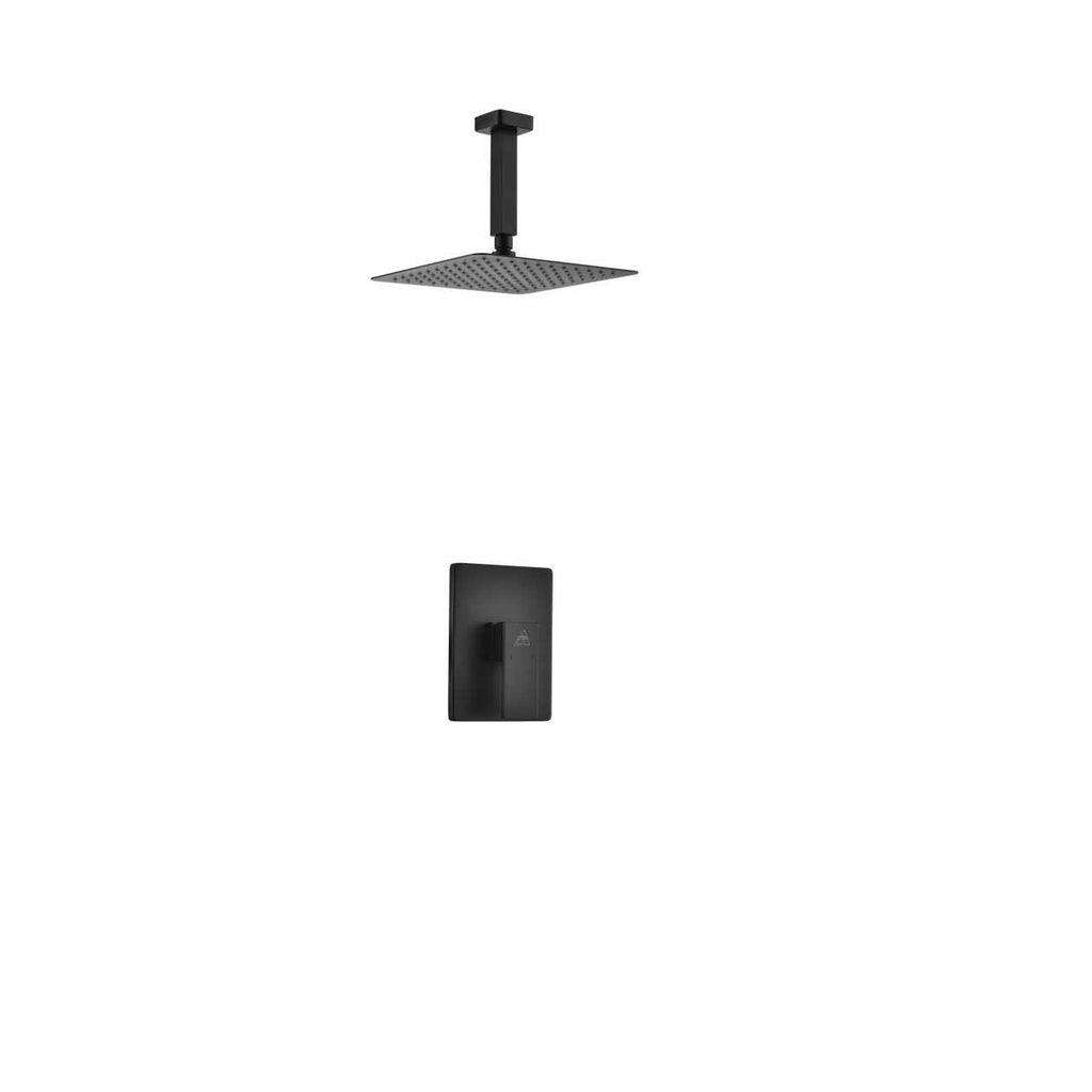 Aqua Piazza Matte Black Shower Set with 8″ Ceiling Mount Square Rain Shower