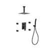 Aqua Piazza Matte Black Shower Set with 8″ Ceiling Mount Square Rain Shower, Handheld and 4 Body Jets