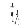 Aqua Piazza Matte Black Shower Set with 8″ Ceiling Mount Square Rain Shower, Handheld and Tub Filler