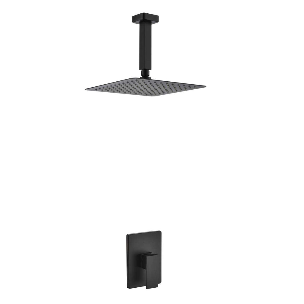 Aqua Piazza Matte Black Shower Set with 12″ Ceiling Mount Square Rain Shower