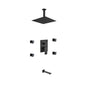 Aqua Piazza Matte Black Shower Set with 12″ Ceiling Mount Square Rain Shower, Tub Filler and 4 Body Jets