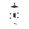 Aqua Piazza Matte Black Shower Set with 12″ Ceiling Mount Square Rain Shower, Handheld and Tub Filler