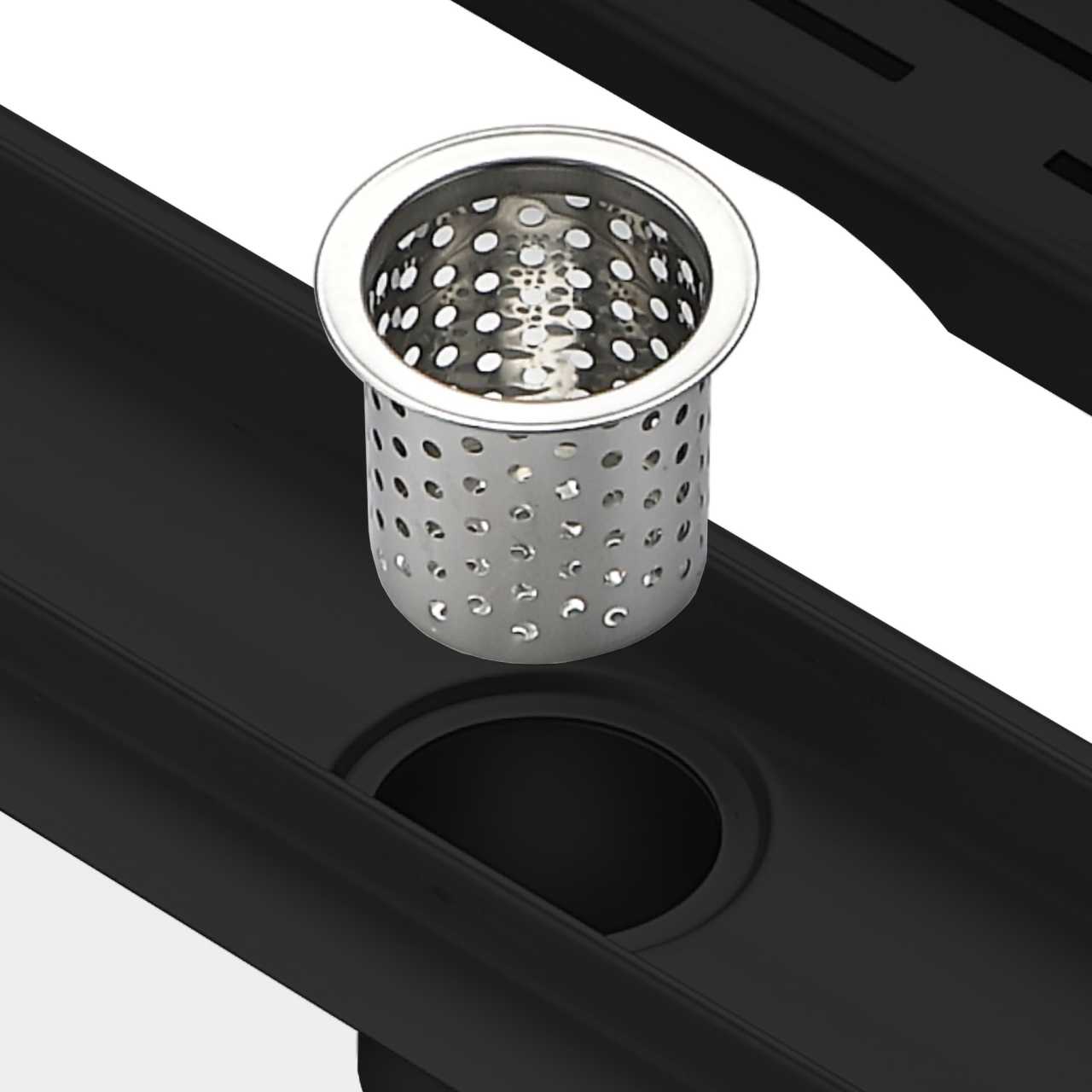 Kube 28″ Linear Drain with Pixel Grate – Matte Black