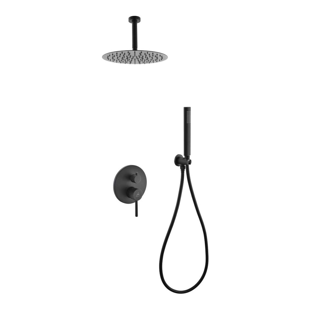 Aqua Rondo Shower Set w/ Ceiling Mount 12″ Rain Shower and Handheld – Black