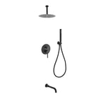 Aqua Rondo Shower Set w/ Ceiling Mount 12″ Rain Shower, Handheld and Tub Filler – Black