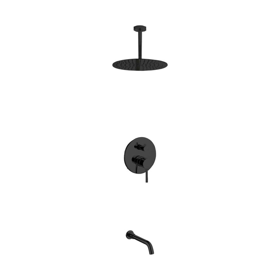 Aqua Rondo Shower Set w/ Ceiling Mount 12″ Rain Shower and Tub Filler – Black