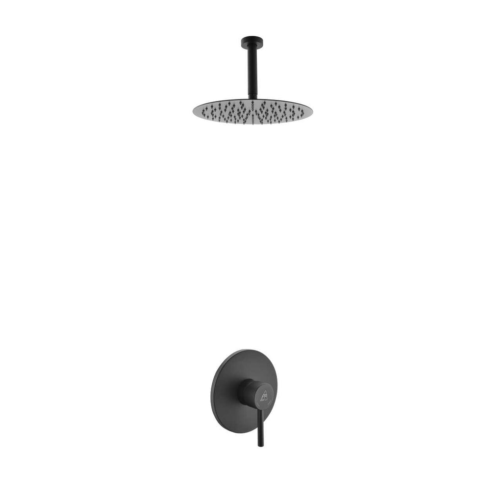 Aqua Rondo Shower Set w/ Ceiling Mount 8″ Rain Shower Head – Black