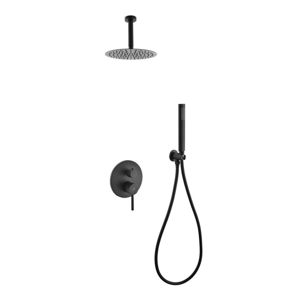 Aqua Rondo Shower Set w/ 8″ Ceiling Mount Square Rain Shower and Handheld – Black