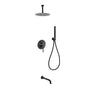 Aqua Rondo Brass Shower Set w/ 8″ Ceiling Mount Round Rain Shower, Handheld and Tub Filler – Black