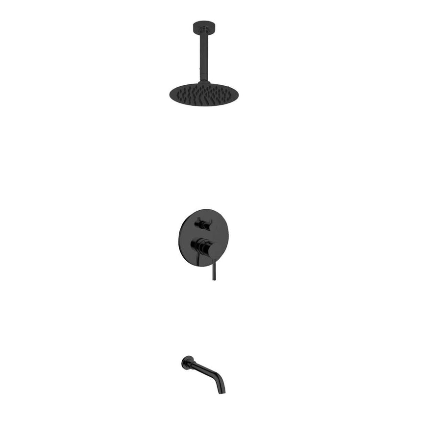 Aqua Rondo Shower Set w/ Ceiling Mount 8″ Rain Shower and Tub Filler – Black