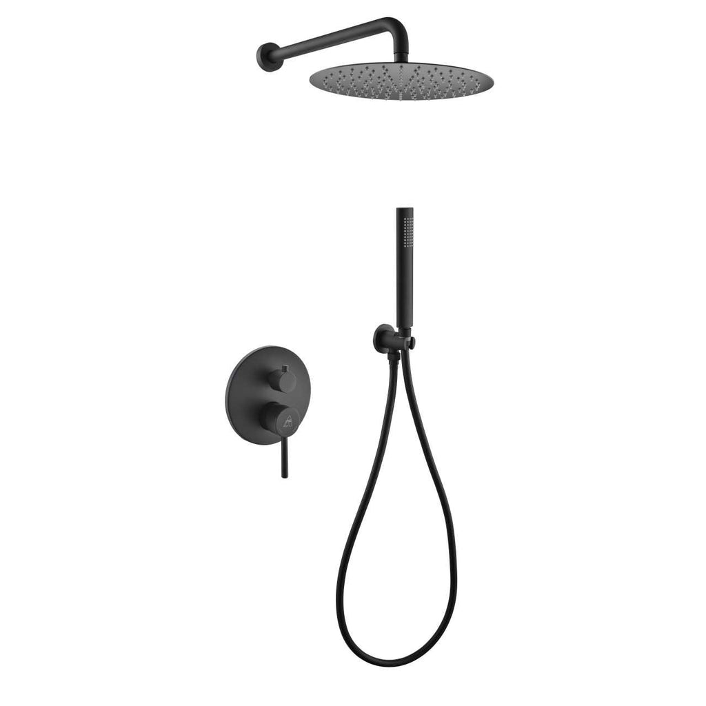 Aqua Rondo Shower Set w/ 12″ Rain Shower and Handheld – Black