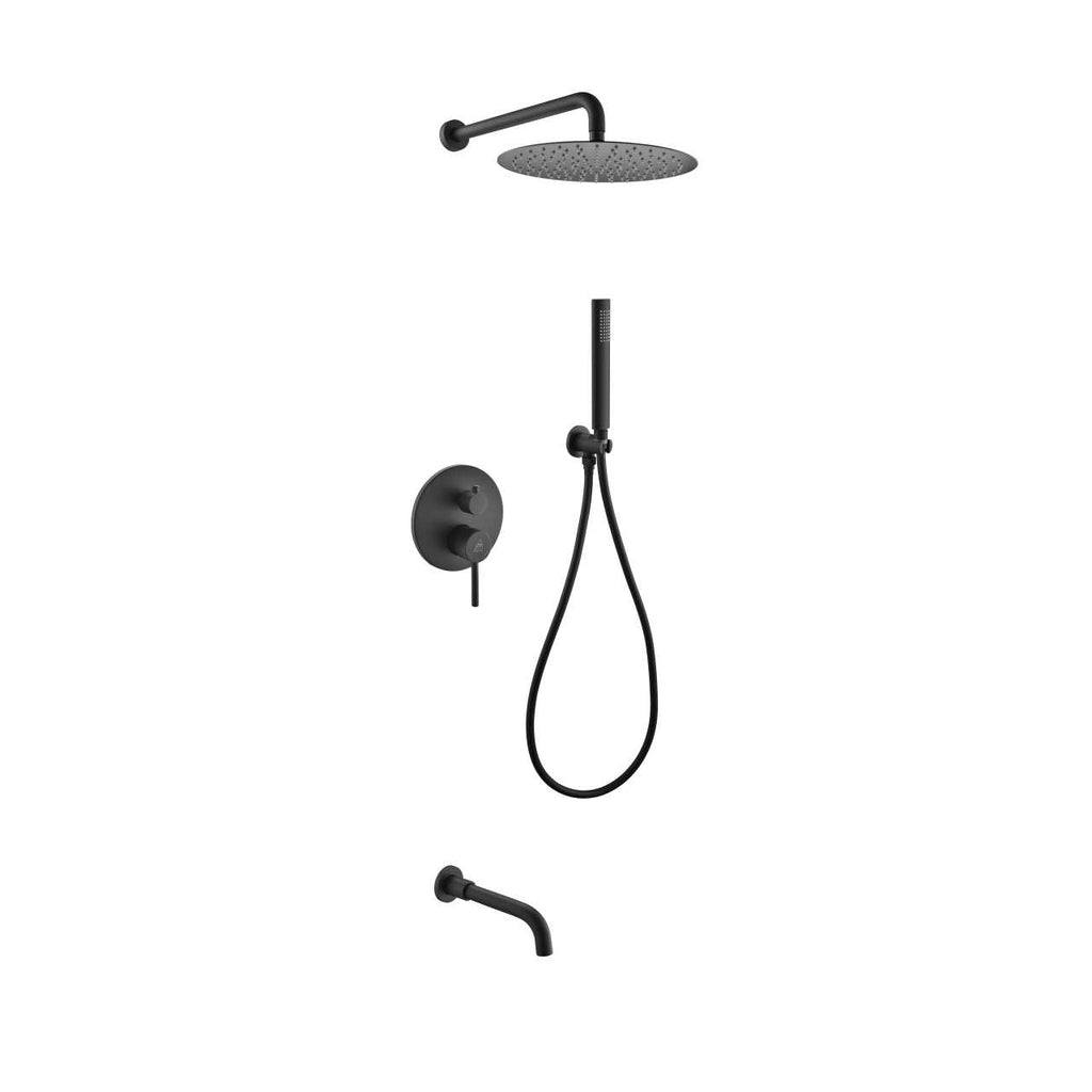 Aqua Rondo Shower Set w/ 12″ Rain Shower, Handheld and Tub Filler – Black
