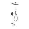 Aqua Rondo Shower Set w/ 12″ Rain Shower, Handheld and Tub Filler – Black