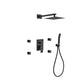 Aqua Piazza Matte Black Shower Set with 8″ Square Rain Shower, 4 Body Jets and Handheld