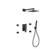 Aqua Piazza Matte Black Shower Set with 8″ Square Rain Shower, 4 Body Jets and Handheld