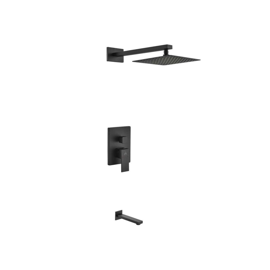 Aqua Piazza Matte Black Shower Set with 8″ Square Rain Shower and Tub Filler