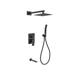 Aqua Piazza Matte Black Shower Set with 8″ Square Rain Shower, Tub Filler and Handheld