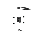 Aqua Piazza Matte Black Shower Set with 12″ Square Rain Shower, Tub Filler and 4 Body Jets