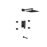 Aqua Piazza Matte Black Shower Set with 12″ Square Rain Shower, Tub Filler and 4 Body Jets