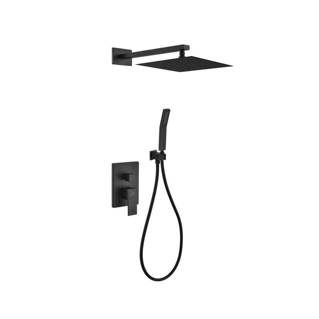 Aqua Piazza Matte Black Shower Set with 12″ Square Rain Shower and Handheld