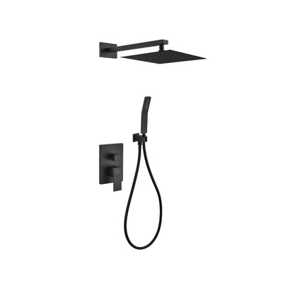 Aqua Piazza Matte Black Shower Set with 12″ Square Rain Shower and Handheld
