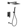 Aqua Piazza Matte Black Shower Set with 12″ Square Rain Shower, Handheld and Tub Filler