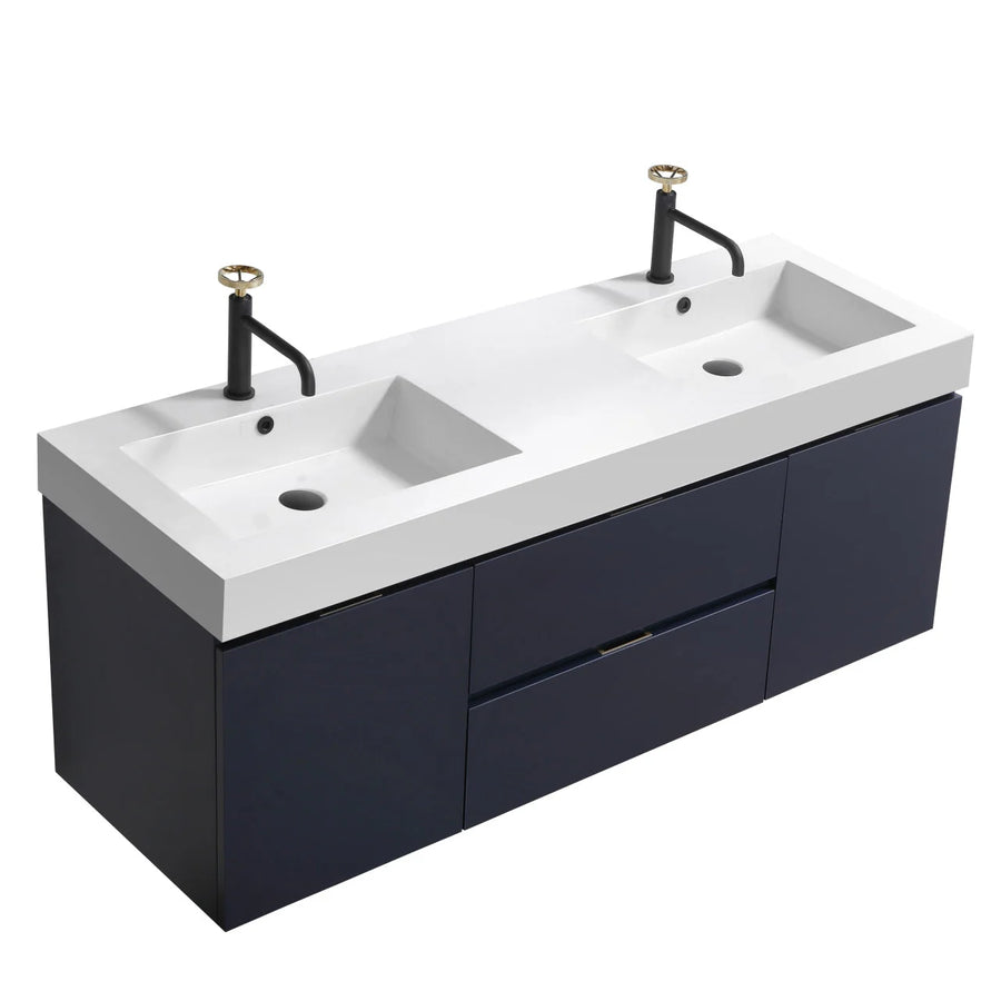 Bliss 60" Double Sink Wall Mount Modern Bathroom Vanity