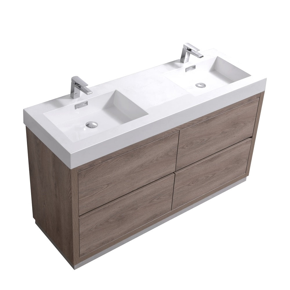 Bliss 60" Double Sink Freestanding Modern Bathroom Vanity