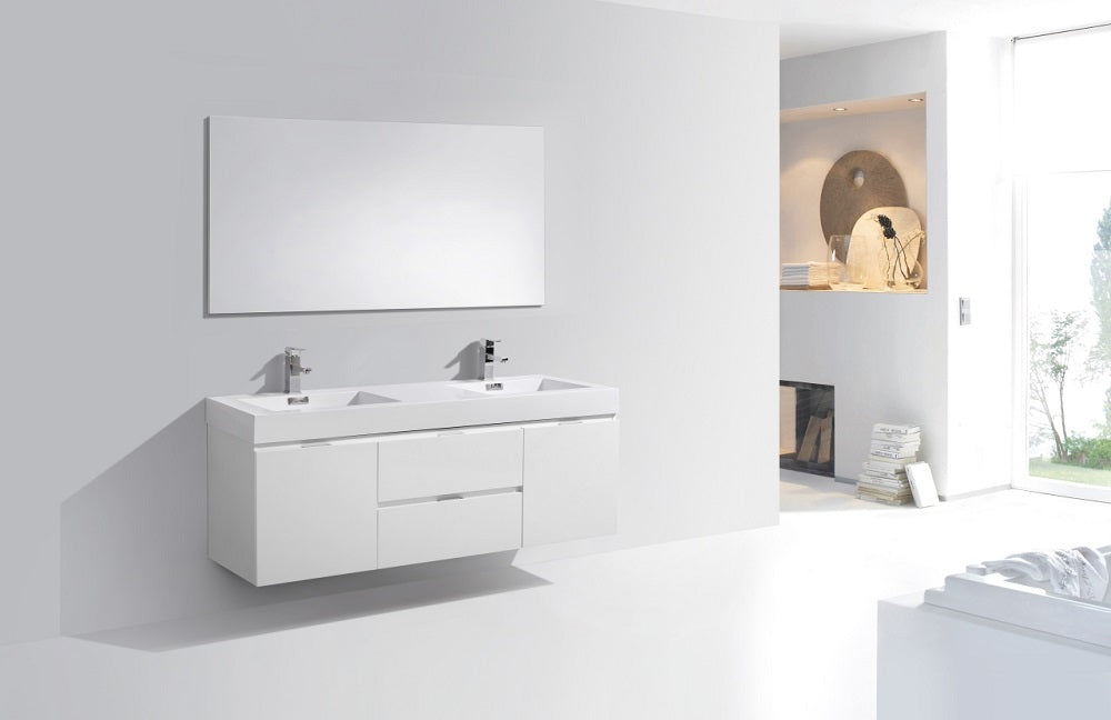 Bliss 60" Double Sink Wall Mount Modern Bathroom Vanity
