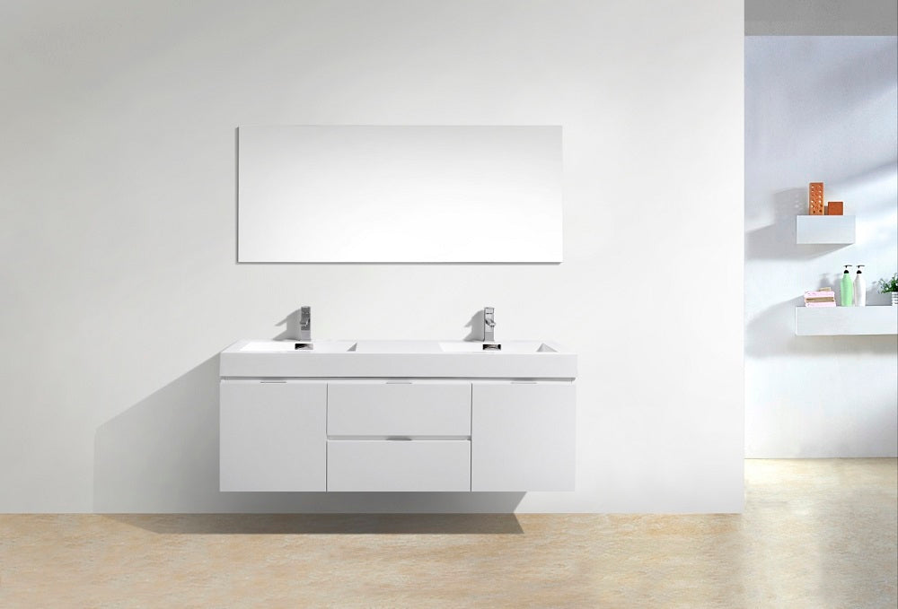 Bliss 60" Double Sink Wall Mount Modern Bathroom Vanity