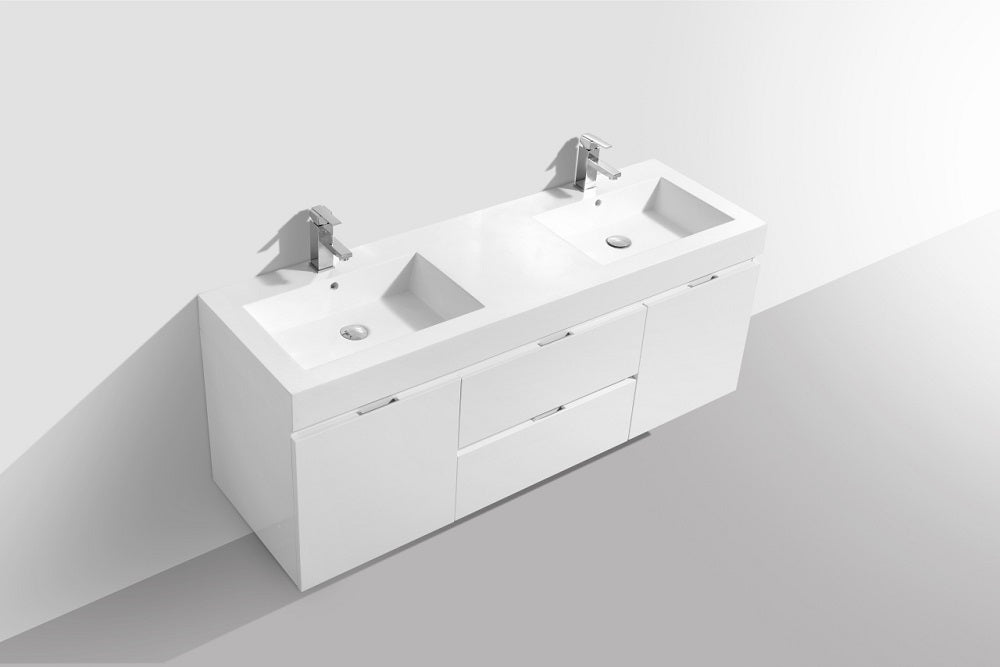 Bliss 60" Double Sink Wall Mount Modern Bathroom Vanity