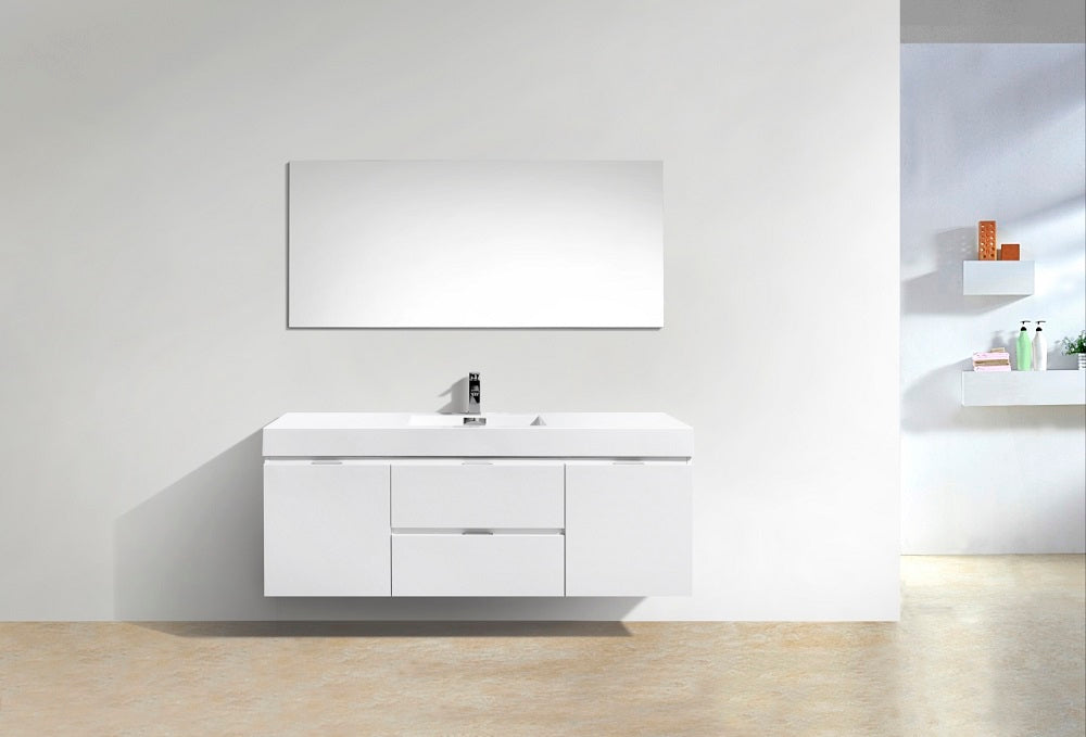 Bliss 60" Single Sink Wall Mount Modern Bathroom Vanity