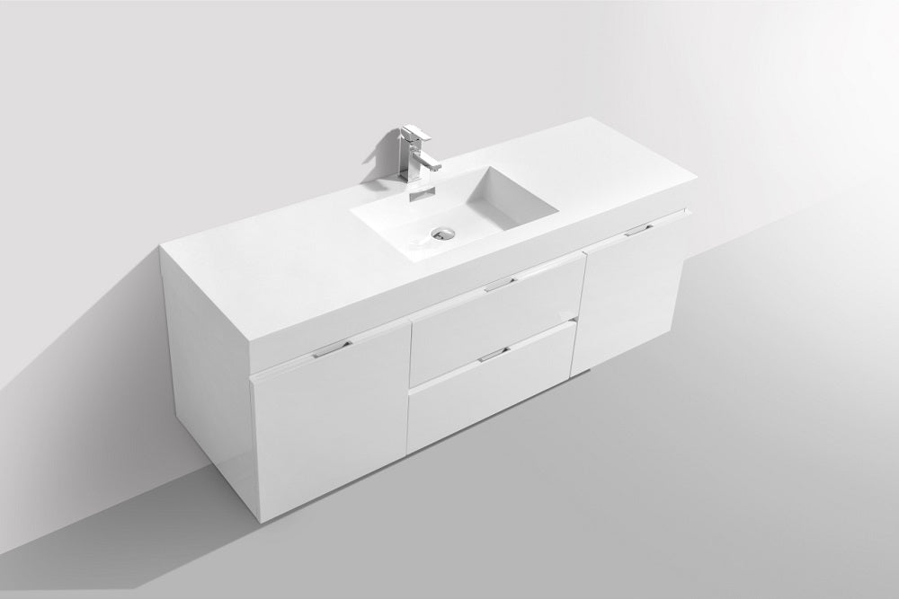 Bliss 60" Single Sink Wall Mount Modern Bathroom Vanity