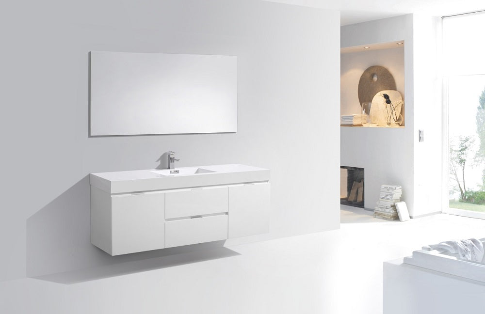 Bliss 60" Single Sink Wall Mount Modern Bathroom Vanity
