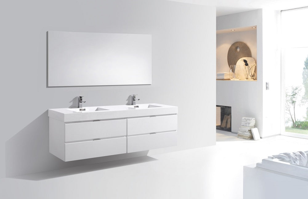 Bliss 72" Double Sink Wall Mount Modern Bathroom Vanity
